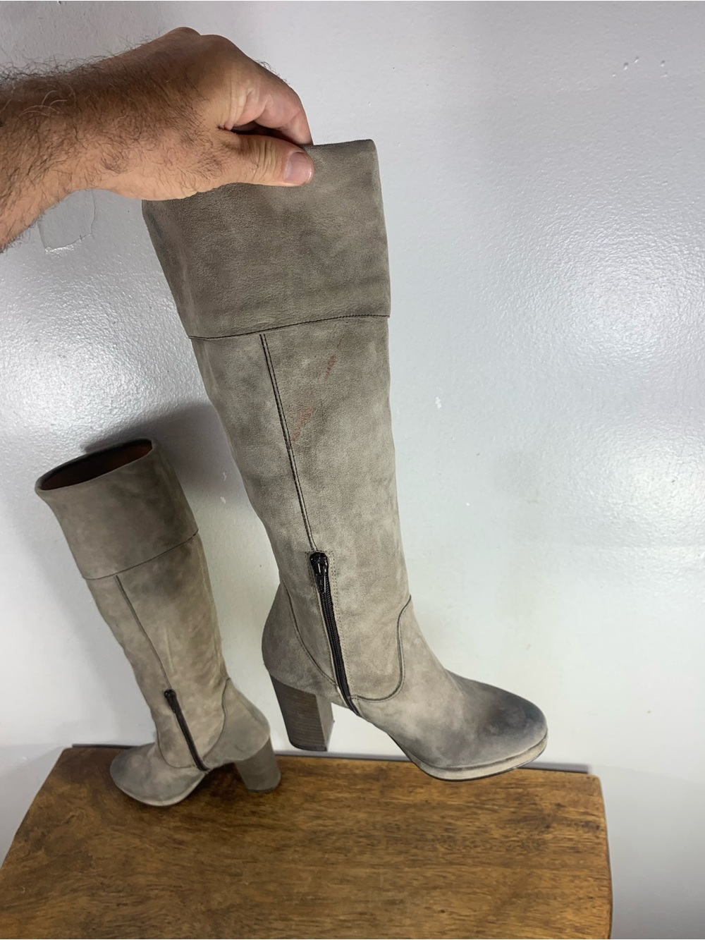 Miss sixty vintage taupe Suede knee high boots chunky heel Y2K - Picture 5 of 13